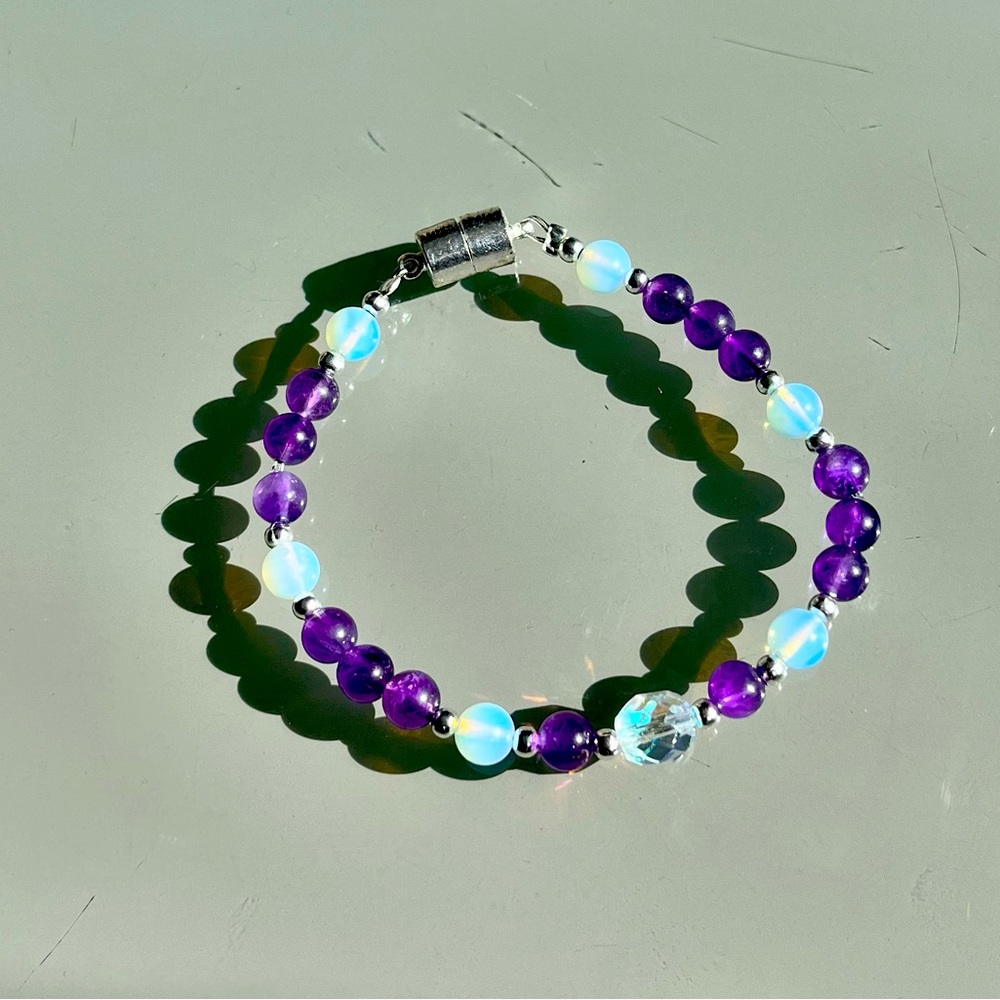 Beautiful Amethyst, Moonstone and Czech Crystal protection and healing bracelet